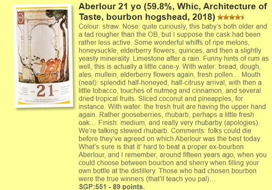 whic Whiskycircle Aberlour - 21YO, 2018, Architecture of Taste, 59.8% (WF89) (分現金/信用卡價) - Scotch Whisky