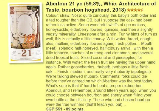 whic Whiskycircle Aberlour - 21YO, 2018, Architecture of Taste, 59.8% (WF89) (分現金/信用卡價) - Scotch Whisky