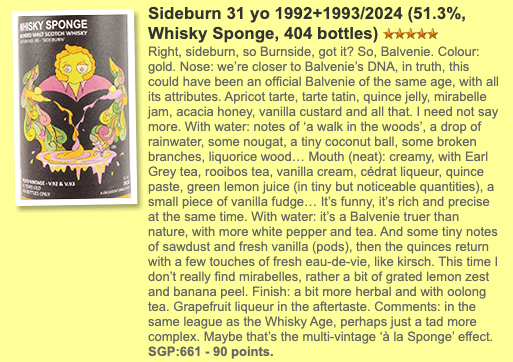 Whisky Sponge Sideburn (Balvenie) 31YO, 1992/2024, 95, 51.4% (WF90) (分現金/信用卡價) - 蘇格蘭威士忌