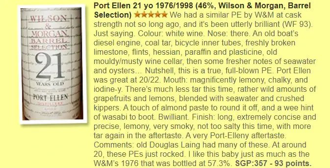Wilson & Morgan Port Ellen - 21YO, 1976/1998, Barrel Selection, 46% (WF93) (分現金/信用卡價) - Scotch Whisky