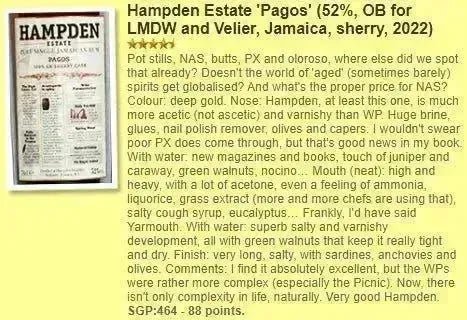 Hampden - Pagos, Sherry cask, for LMDW & Velier, 52% (2022 WF88) - Rum