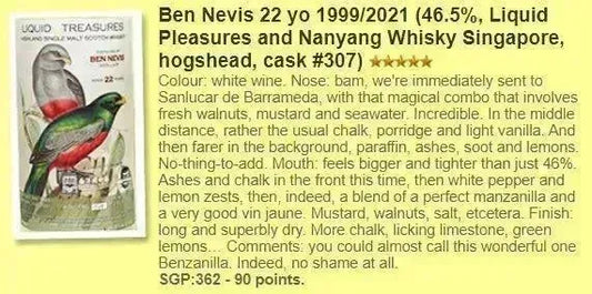 Liquid Treasures Ben Nevis - 22YO, 46.5% (WF90) - Scotch Whisky