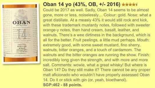 Oban - 14YO, 200ml, 43% (WF88) - Scotch Whisky