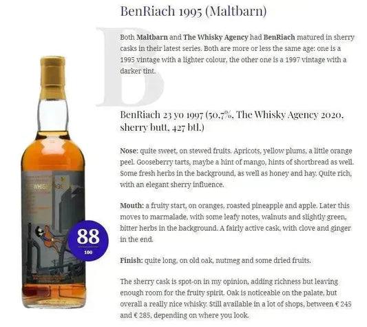 TWA BenRiach - 23YO, 1997/2020, 50.7% (WN88) - Scotch Whisky