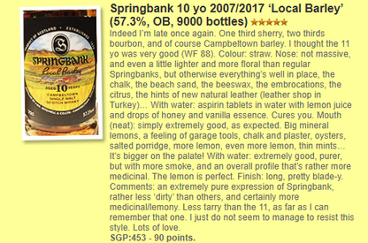 Springbank - 10YO, 2007/2017, Local Barley, 57.3% (WF90) (分現金/信用卡價)