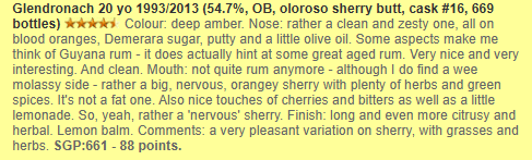 Glendronach - 20YO, 1993/2013, #16, Oloroso Sherry Butt, 54.7% (WF88) (Cash/Credit card price separated)
