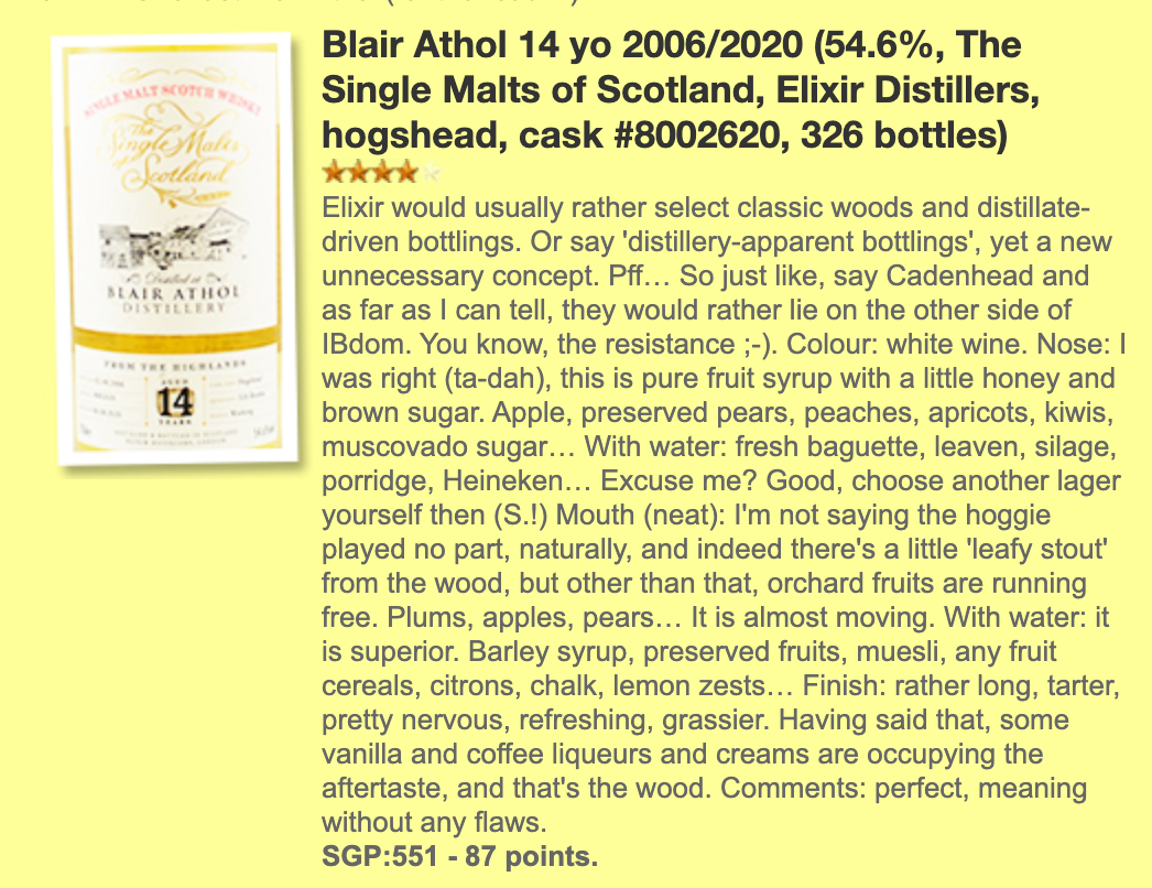 SMOS Blair Athol 14年 2006/2020, #8002620, 54.6% (WF87)