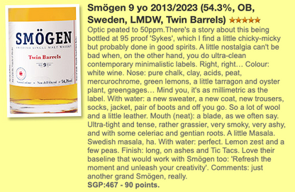 Smögen 9YO 2013/2023, Twin Barrels, 54.3%, for LMDW (WF90)