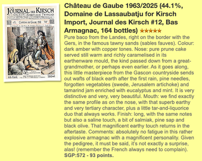 Chateau de Gaube 1963/2025, Journal des Kirsch #12, 44.1% (WF93) (现金/信用卡价)
