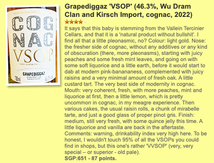 Wu Dram Clan Grapediggaz Vallein Tercinier - Cognac VSOP, 46.3% whiskyfun