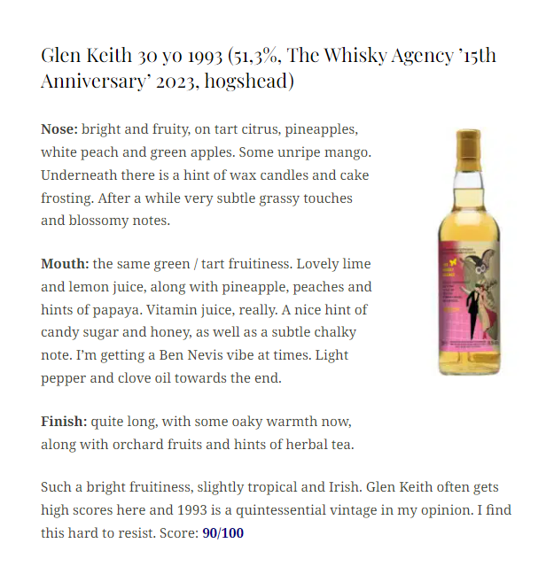 The Whisky Agency Glen Keith note
Type : Single Malt Whisky