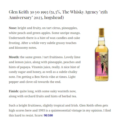 The Whisky Agency Glen Keith note
Type : Single Malt Whisky