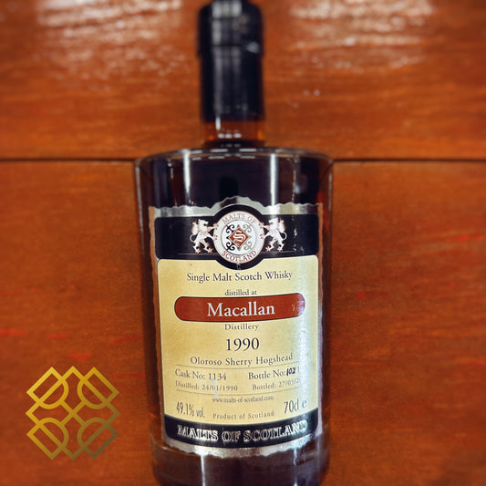 Malts of Scotland Macallan ~21YO, 1990/2011, #1134, Oloroso Sherry Hogshead, 49.1% (WF87) (Cash/Credit Card Price)