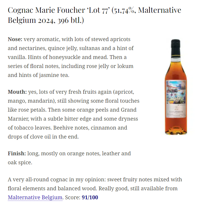 Marie Foucher Cognac30 lot77 note
Type : Cognac