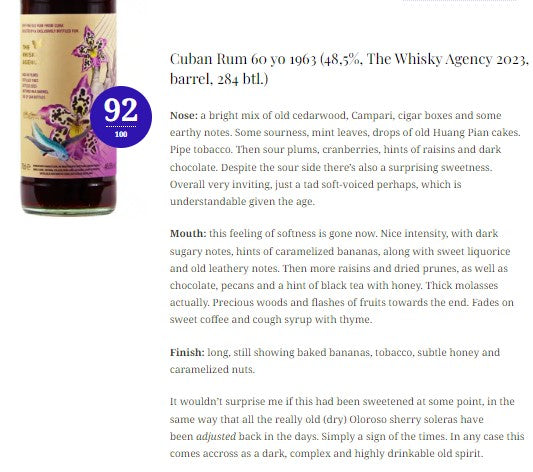 The Whisky Agency Cuban - 60YO, 1963/2023, 48.5% - Rum, 2