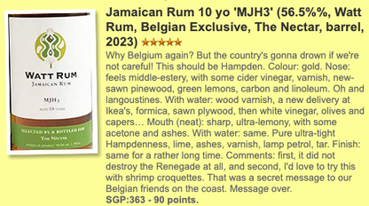 Watt Rum Hampden - Jamaica MJH3 - 10YO, 2012, 56.5% - Rum. whiskyfun