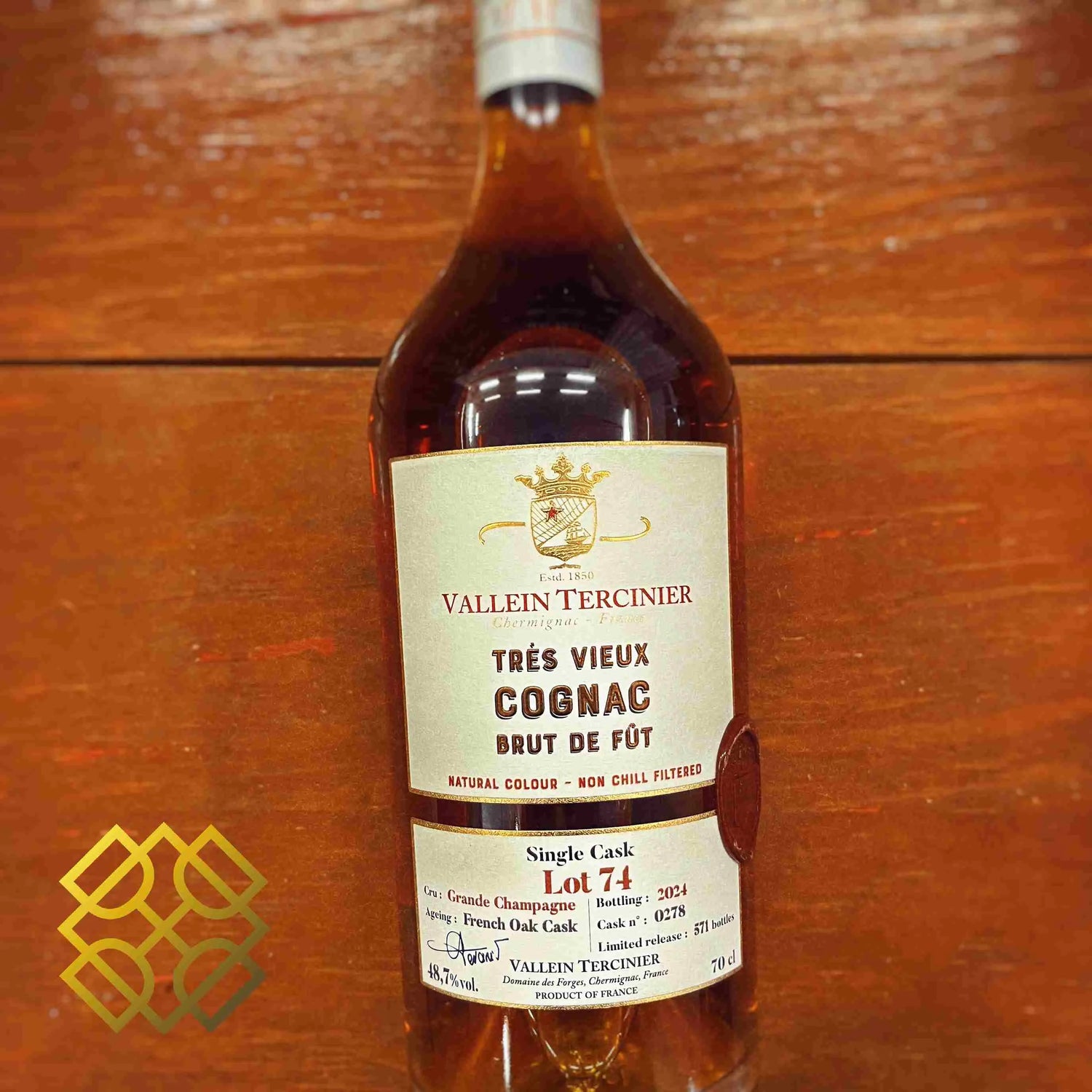 Vallein Tercinier - ~50YO, Cognac, Lot 74, Brut de Fût, 48.7%
Type : Cognac