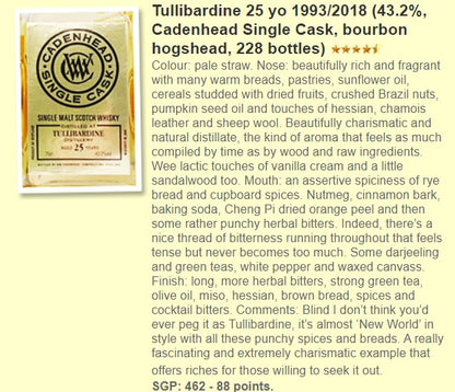 Cadenhead's Tullibardine - 25YO, 1993/2018, 43.2% - Whisky, 2