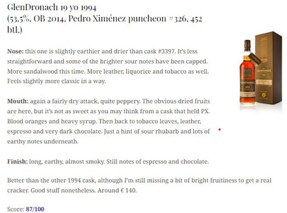 Glendronach - 19YO, 1994/2014, #326, 53.5% - Whisky, 2