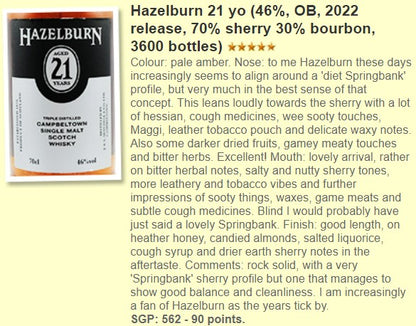 Hazelburn 21YO Type : Single malt whisky, 2