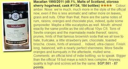 MoS Macallan - ~21YO, 1990/2011, #1134, 49.1% - Whisky, 3