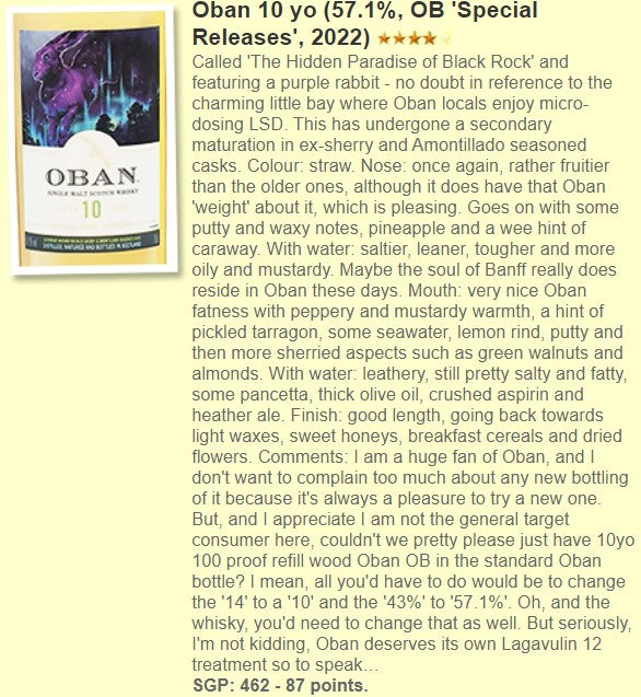 Oban - 10YO, 2022 Special Release, 57.1%  Type : Single Malt Whisky 威士忌, 2