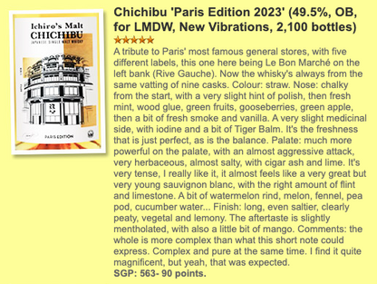 Chichibu 秩父 - 2023, Paris Edition, 49.5% - 2
Type : Single Malt Whisky