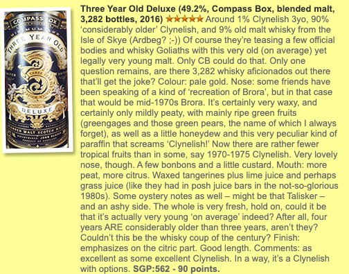 Compass Box Three Year Old Deluxe Type : blended Malt Whisky Bottled : 2016, whiskyfun