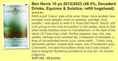 Decadent Drinks Ben Nevis - 10YO, 2012/2023, 48.5% , whiskyfun