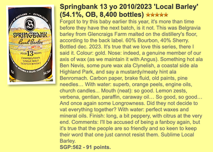Springbank - 13YO, 2010/2023, Local Barley, 54.1% - Whisky, whiskyfun
