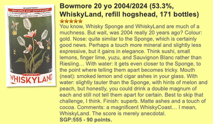 Whiskyland Bowmore - 20YO, 2004/2024, Chapter Two, 53.3% (WF90, WN90)(Cash/Credit card price separated)
