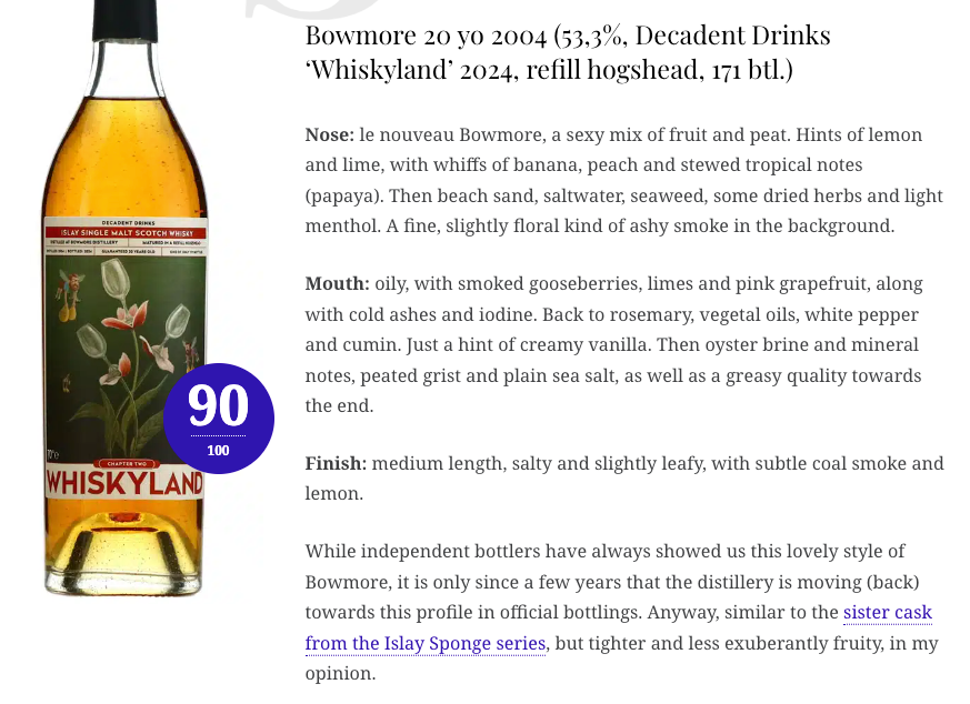 Whiskyland Bowmore - 20YO, 2004/2024, Chapter Two, 53.3% (WF90, WN90)(Cash/Credit card price separated)
