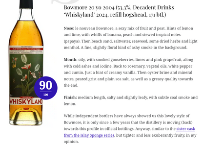 Whiskyland Bowmore - 20YO, 2004/2024, Chapter Two, 53.3% (WF90, WN90)(Cash/Credit card price separated)
