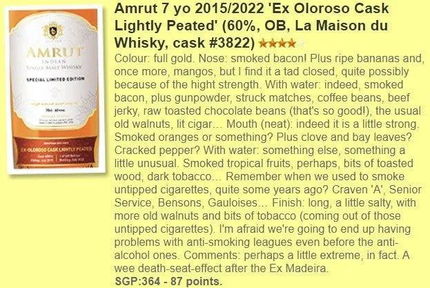 Amrut - 7YO, 2015/2022, #3822 by LMDW, lightly peated, 60% (WF87) - Indian Whisky