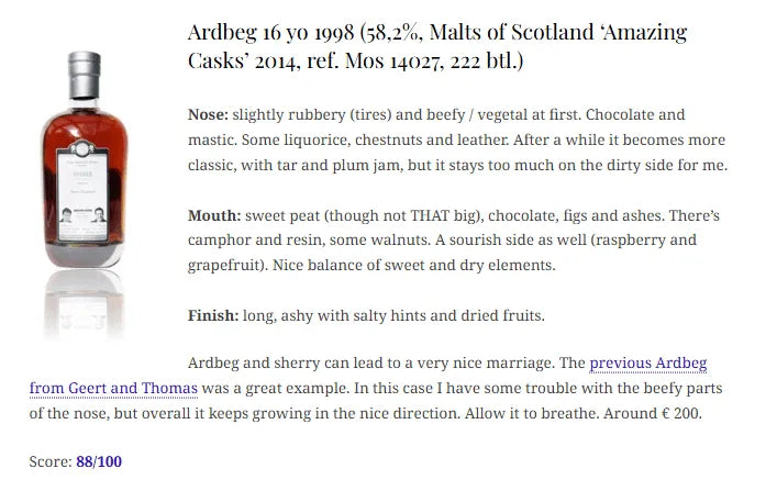 Ardbeg - ~16YO, 1998/2014, #MoS 14027, Sherry Hogshead, 58.2% (WF92) (分現金/信用卡價) - Scotch Whisky