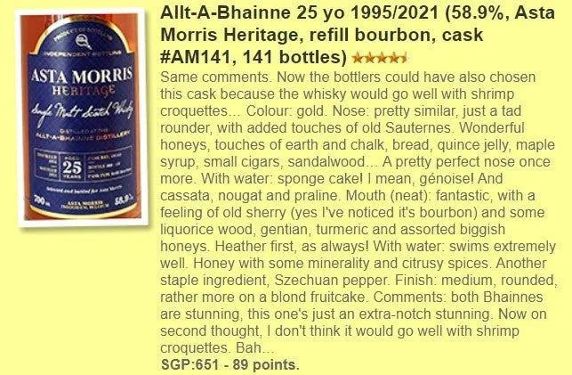 Asta Morris Allt-a-Bhainne - 25YO, 1995/2021, 58.9% (WF89) - Scotch Whisky