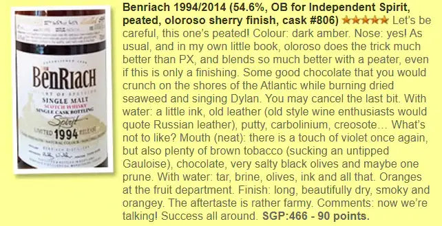 Benriach - 20YO, 1994/2014, #806, 54.6% (WF90) (分現金/信用卡價) - Scotch Whisky