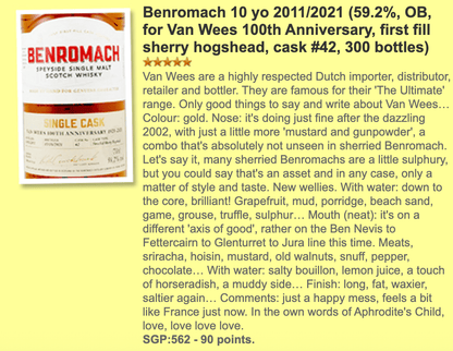 Benromach 2011/2021, 42, 1st Fill Sherry Hogshead, 59.2%, van Wees 100th Anniversary (WF90) - 蘇格蘭威士忌