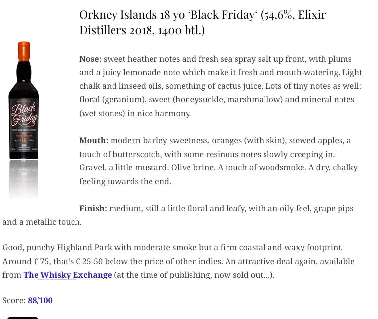 Black Friday Orkney - 18YO, 2018, Whisky Exchange, 54.6% (WN88) - Scotch Whisky