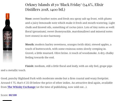 Black Friday Orkney - 18YO, 2018, Whisky Exchange, 54.6% (WN88) - Scotch Whisky