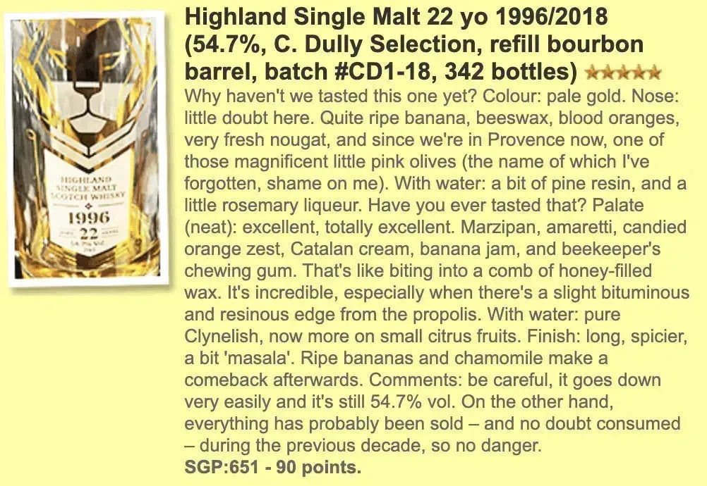 C. Dully Highland (Clynelish) - 22YO, 1996, 54.7% (WF90) - Scotch Whisky