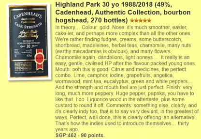 Cadenhead's Highland Park - 30YO, 1988/2018, 49% (WF90) (分現金/信用卡價) - Scotch Whisky