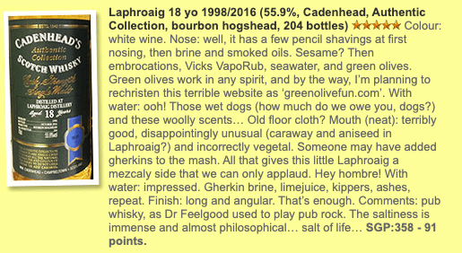 Cadenhead's Laphroaig 18YO, 1998/2016, Authentic Collection, 55.9% (WF91) (分現金/信用卡價) - 蘇格蘭威士忌