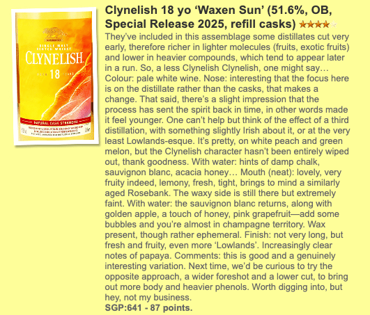 Clynelish - 18YO, 2025, Diageo Special Releases 2025, 51.6% (WF87) (分現金/信用卡價) - 蘇格蘭威士忌