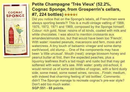 Cognac Sponge Grosperrin - 2022, Très Vieux, Petite Champagne, 52.2% (WF88) - Cognac