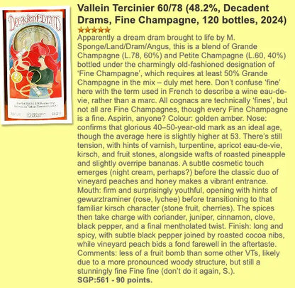 Decadent Drams Vallein Tercinier - 1960+1978/2024, Fine Champagne, 48.2% (WF90) (分現金/信用卡價) - Cognac