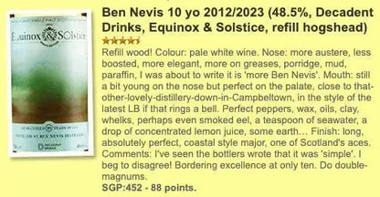 Decadent Drinks Ben Nevis - 10YO, 2012/2023, 48.5% (WF88) - Scotch Whisky