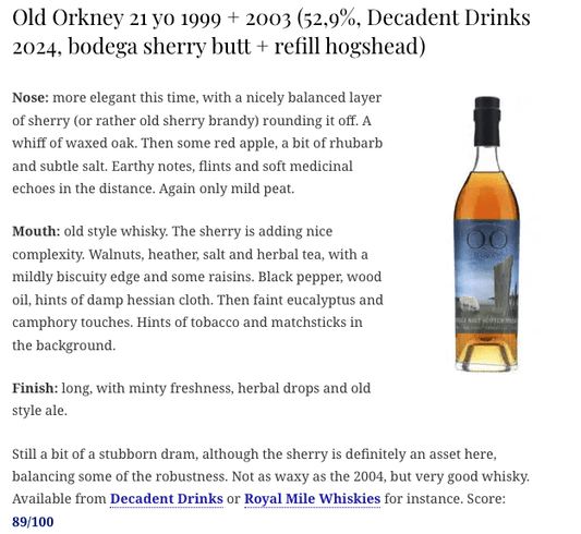 Decadent Drinks Old Orkney Malt (Highland Park) 21YO, 1999&2003 / 2024, O.O.3, 52.9% (WN89) (分現金/信用卡價) - 蘇格蘭威士忌
