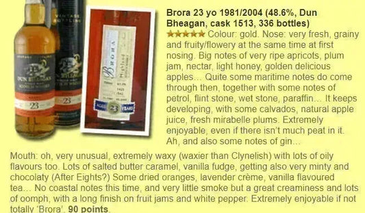 Dun Bheagan Brora - 23YO, 1981/2004, #1513, 48.6% (WF90) (分現金/信用卡價) - Scotch Whisky