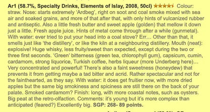Elements of Islay - Ar1, 2008, 58.7% (WF89) - Scotch Whisky
